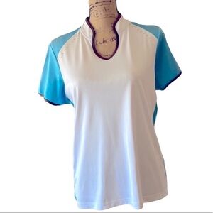 IZOD Athletic Golf Polo White Turquoise Size Large Excellent Condition